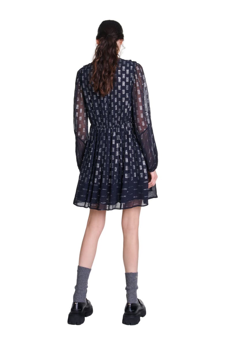 maje Pleated floral motif short dress, Alternate, color, 