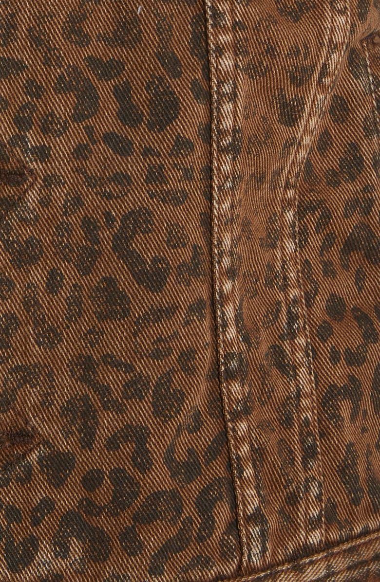 Golden Goose Crop Leopard Print Denim Jacket, Alternate, color,