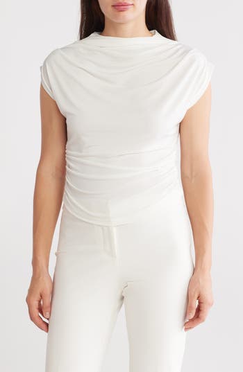 Renee C Cap Sleeve Ruched Crop Top In Ivory