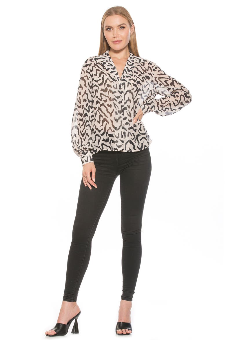 Mila Long Sleeve Chiffon Blouse, Alternate, color, B/ W ABSTRACT