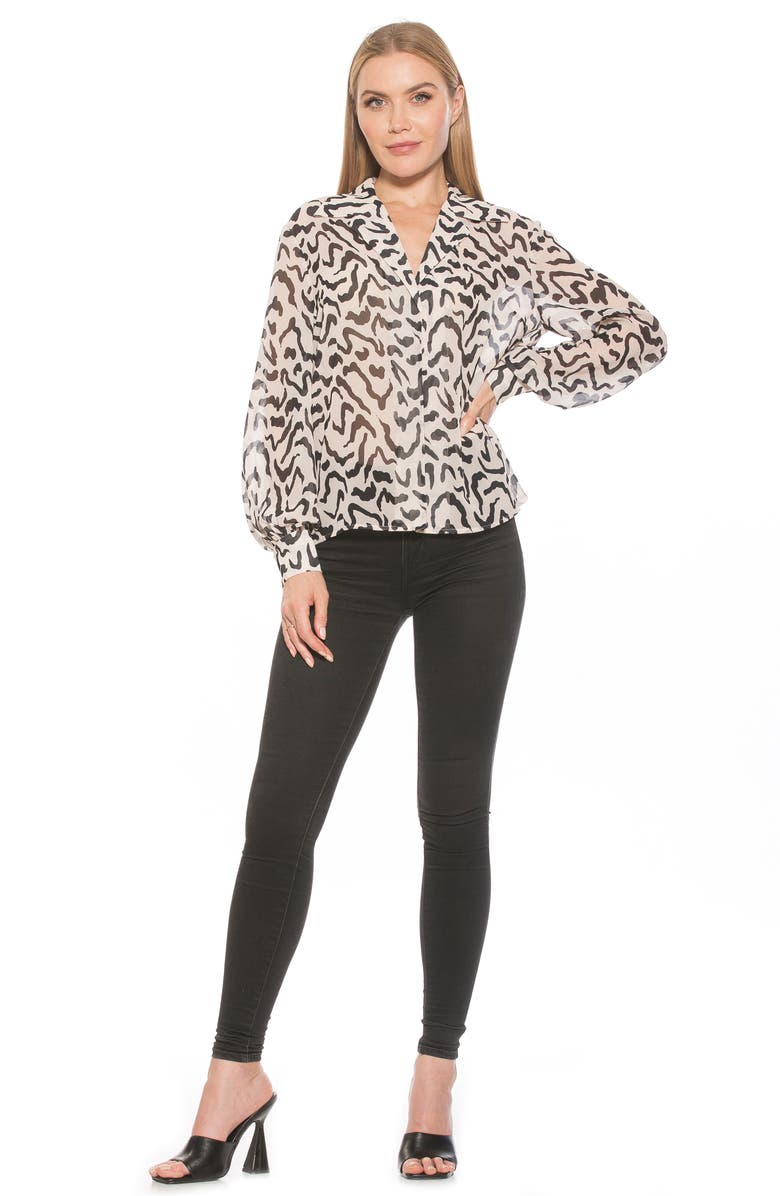 Alexia Admor Mila Long Sleeve Chiffon Blouse, Alternate, color, B/ W Abstract