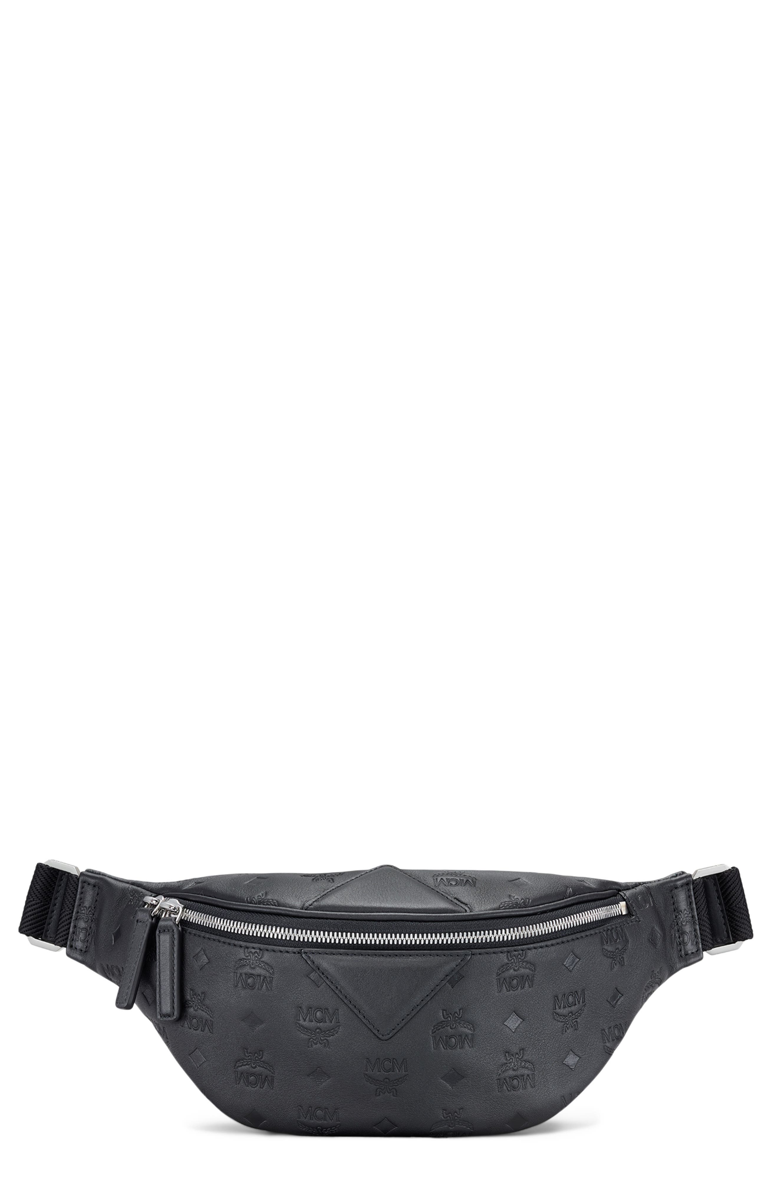 MCM Fursten Monogram Embossed Leather Belt Bag, Main, color, 