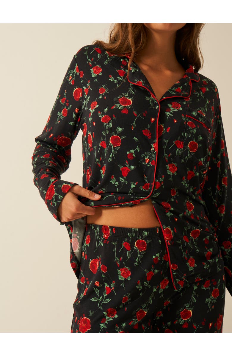 Stripe & Stare Long Pyjama Set, Alternate, color, Claudia Black Rose