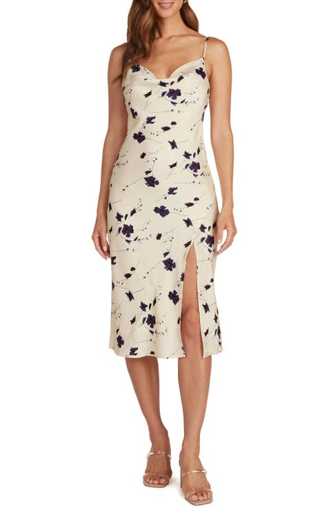 Audrey Cowl Neck Slit Midi Dress