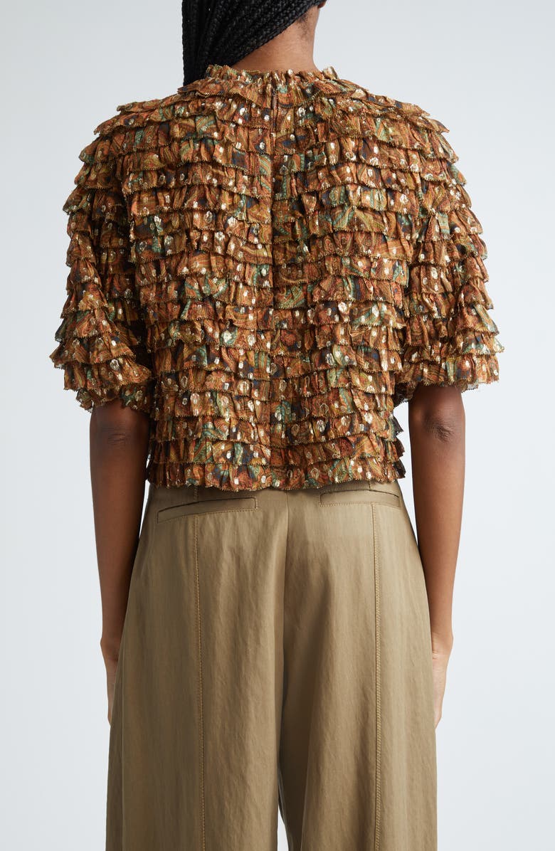 Ulla Johnson Carmella Metallic Tiered Ruffle Silk Blend Top, Alternate, color,