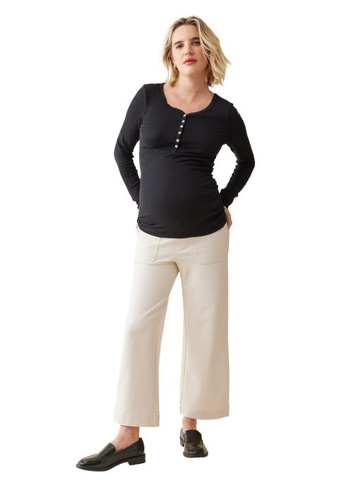 Ingrid & Isabel Wide Leg Ankle Maternity Pant In Neutral