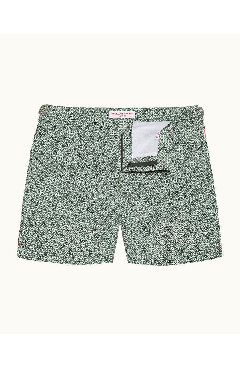 Orlebar Brown Bulldog Mid-Length Classic Fit Swim Shorts With Portico Print, Main, color, Tarragon Green