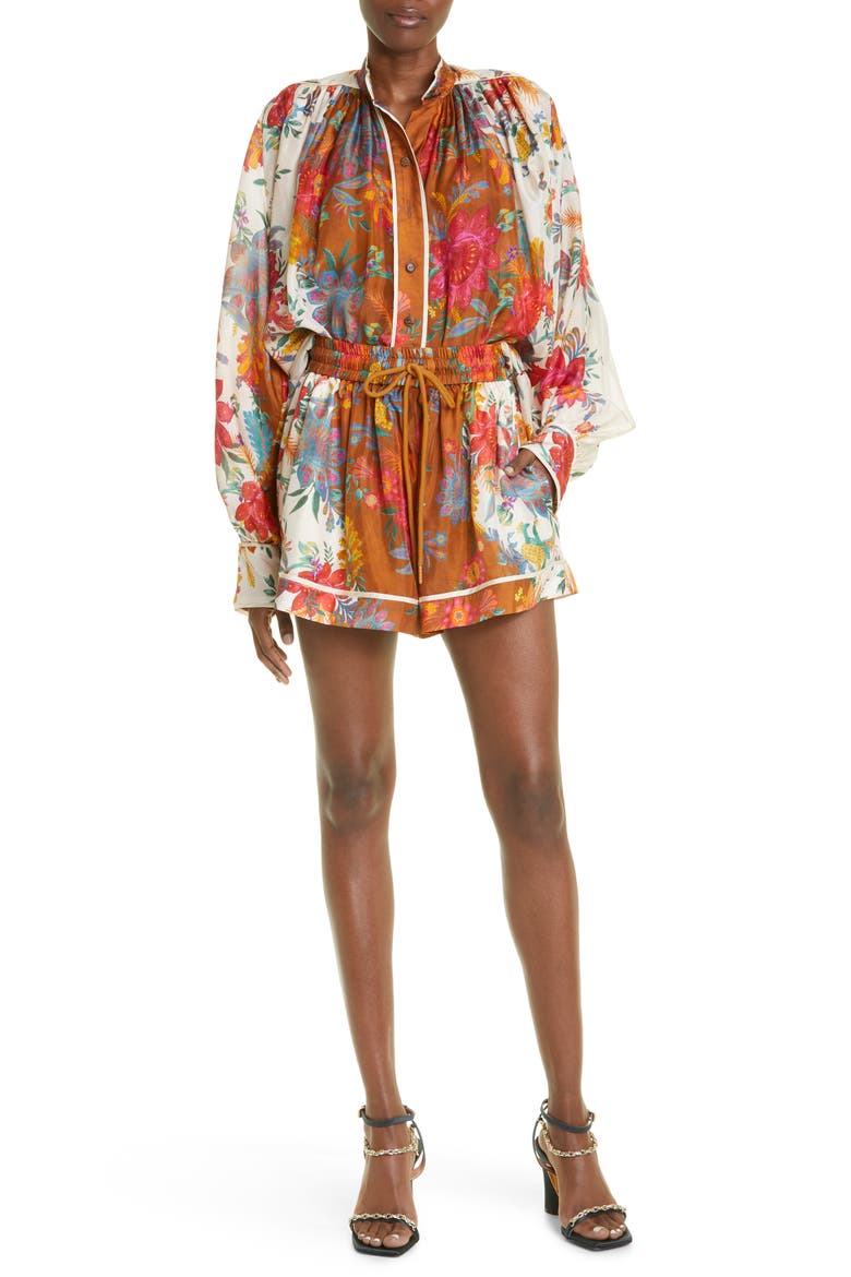 Ginger Floral Relaxed Fit Silk Blouse, Alternate, color, CREAM/ BROWN FLORAL