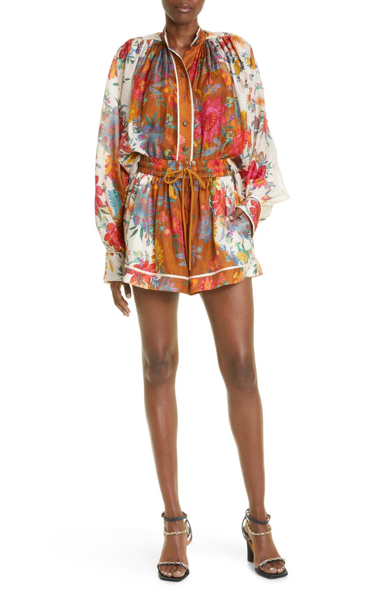 Zimmermann Ginger Floral Relaxed Fit Silk Blouse, Alternate, color, 