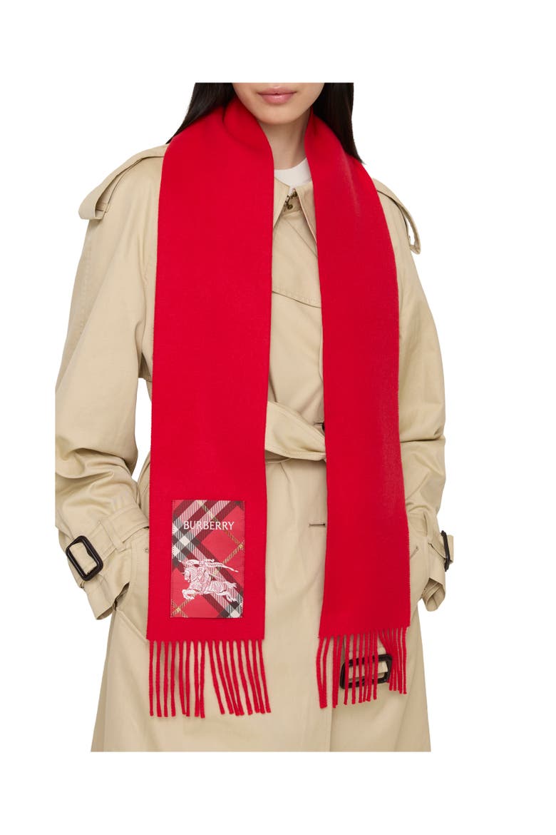 Check Label Cashmere Scarf, Alternate, color, Crayon red