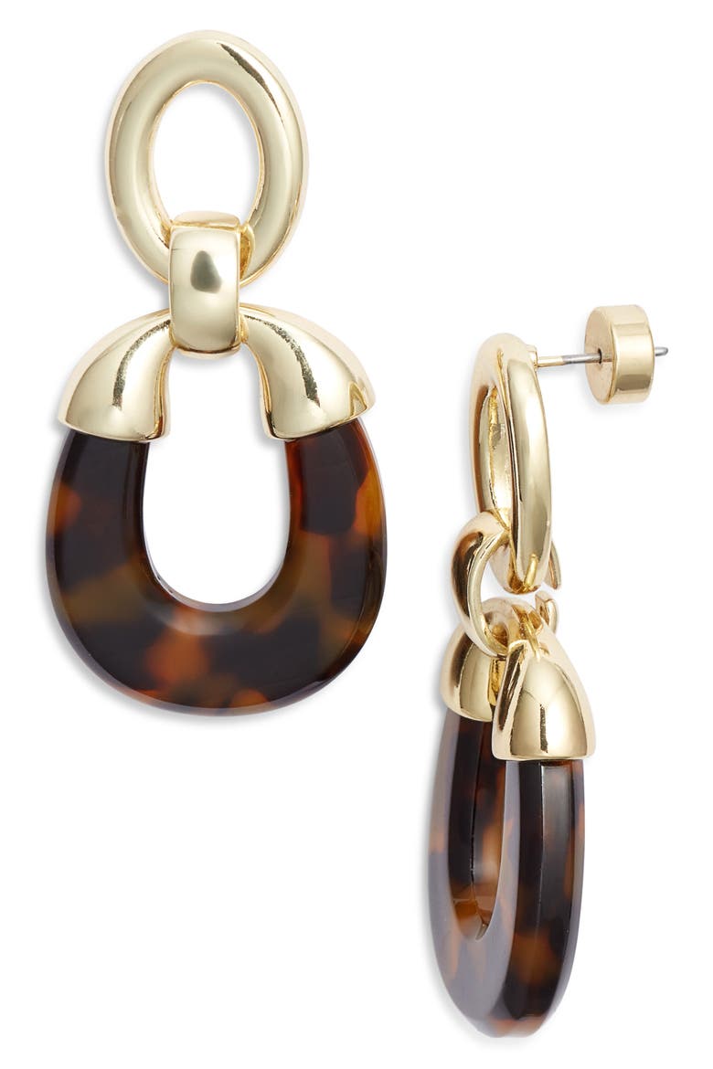Capped Frontal Hoop Drop Earrings, Main, color, TORTOISE- GOLD