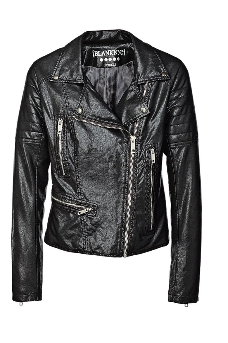 Quilted Faux Leather Jacket, Alternate, color, BLACK