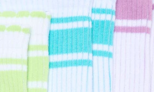 Zella Girl Kids' Peek-a-boo Assorted 3-pack Stripe Scallop Crew Socks In Purple Sugar- Multi Pack