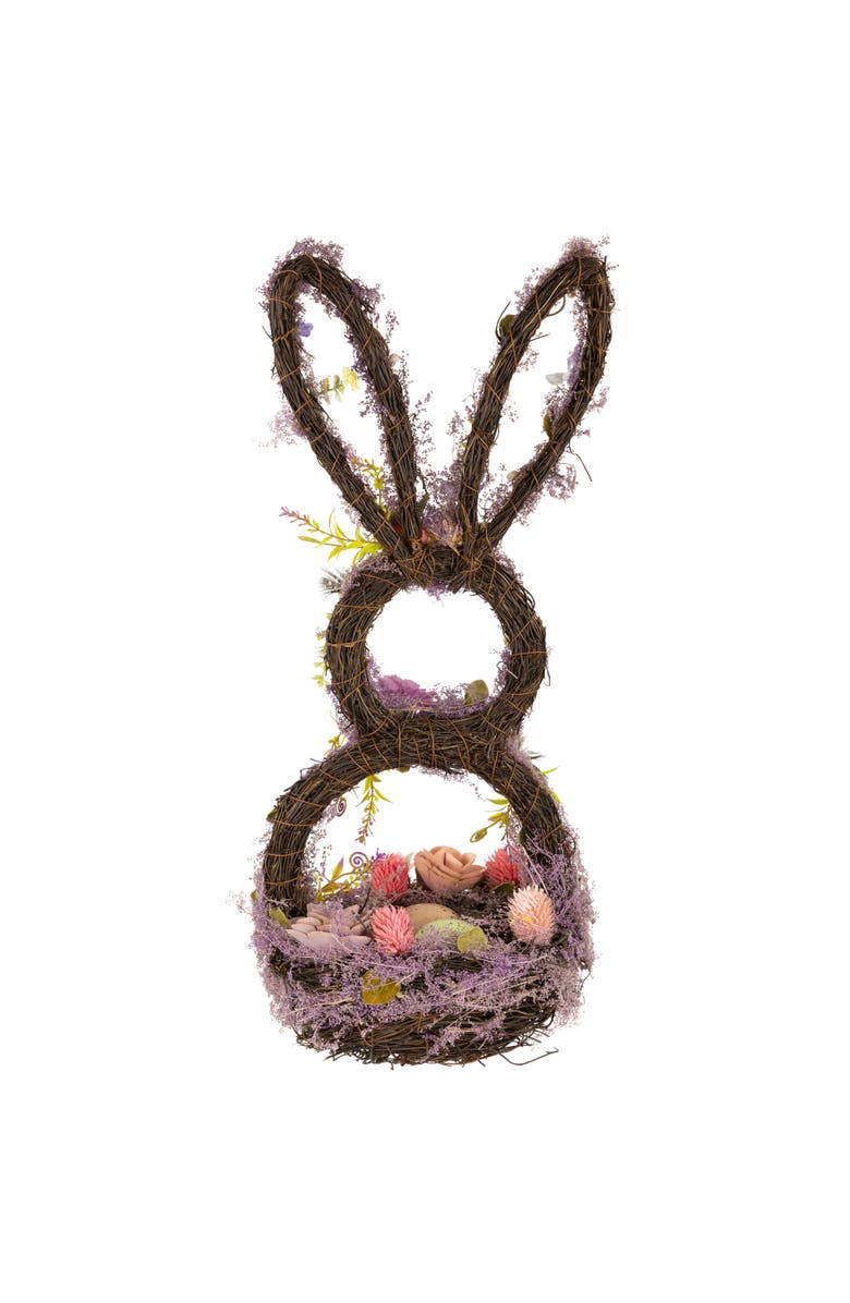 Northlight Floral Grapevine Bunny Shaped Easter Basket Decoration - 21", Alternate, color, Purple