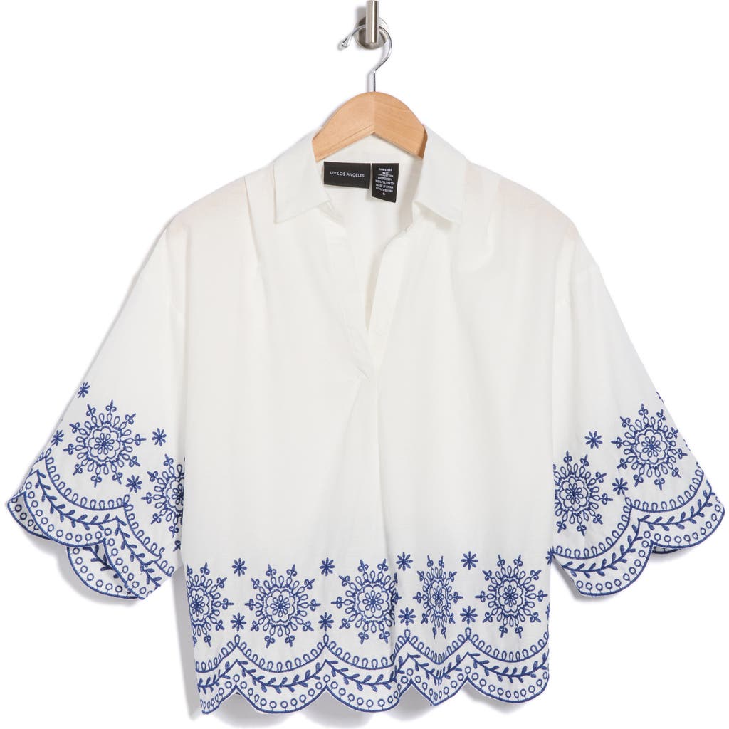 FORGOTTEN GRACE FORGOTTEN GRACE EMBROIDERED THREE QUARTER SLEEVE TOP