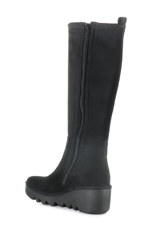 Fly London Budi Knee High Wedge Boot In Black