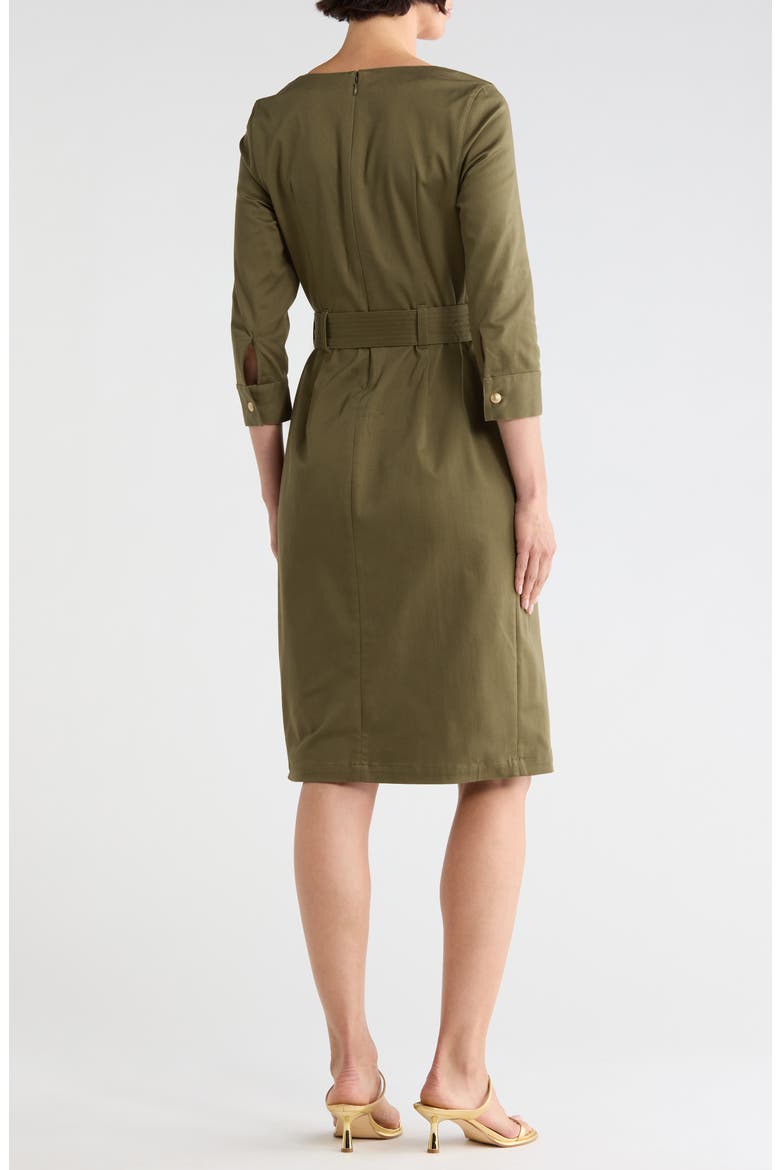 Bordeaux Square Neck Belted Midi Dress, Alternate, color, IVY GREEN
