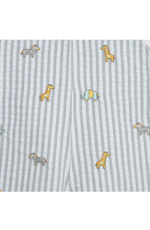 Shop Little Me Safari Cotton Polo & Seersucker Overalls Set In Grey