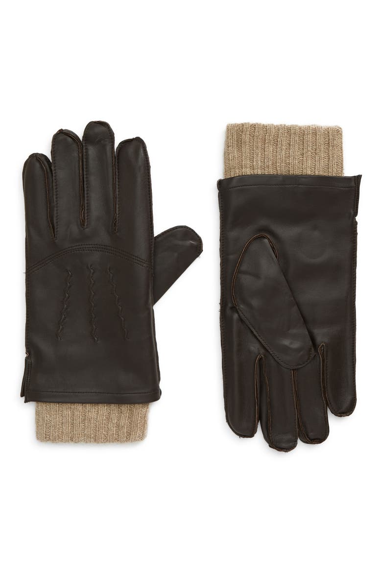 Leather Cashmere Lined Gloves, Main, color, CONKER