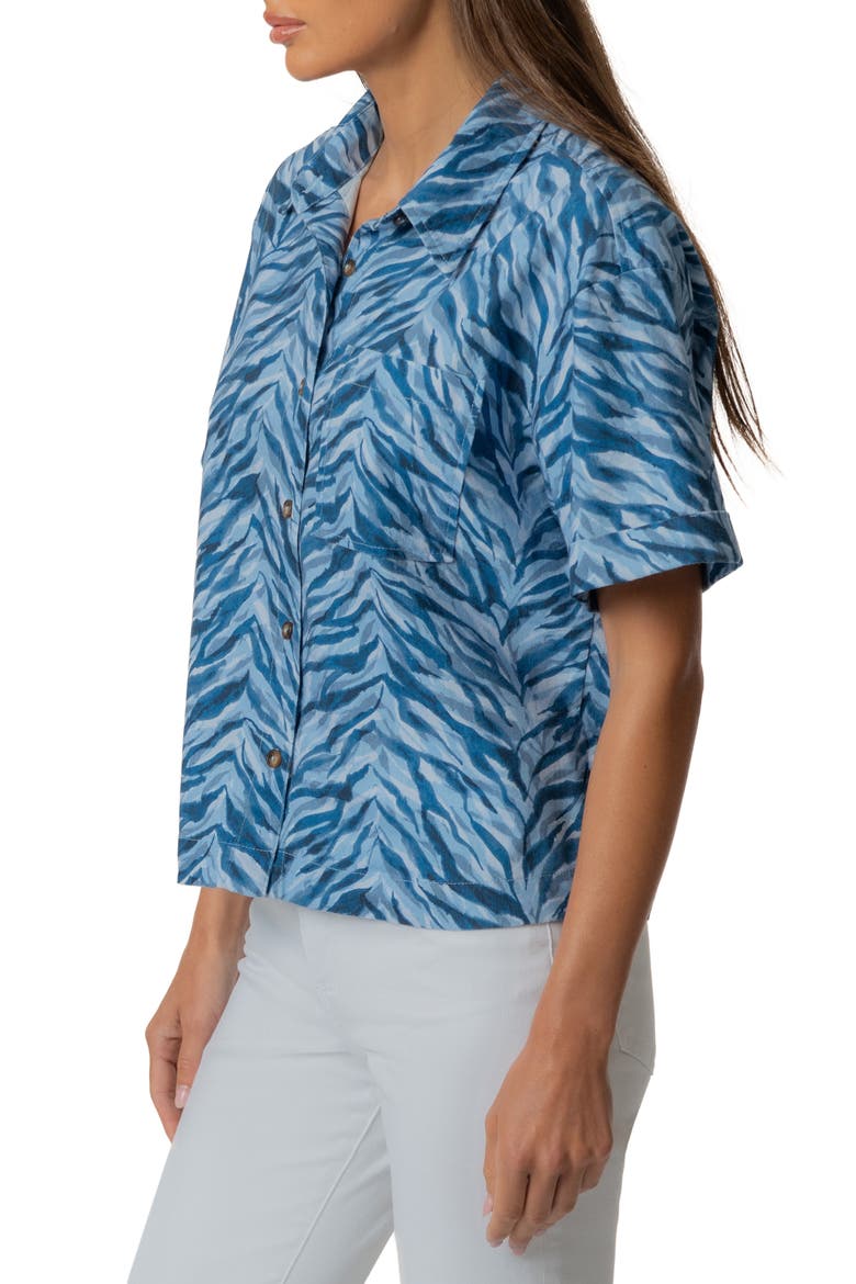 Aida Stretch Cotton Blend Short Sleeve Button-Up Top, Alternate, color, WOLVER HAMPTON NAVY