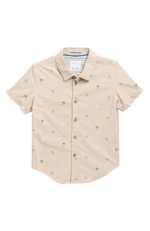 Kids' Palm Print Short Sleeve Button-Up Shirt (Little Kid)
