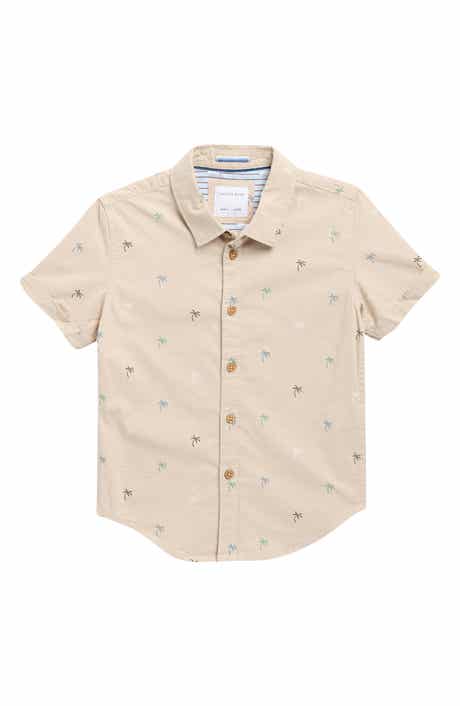 DENIM AND FLOWER Kids' Palm Print Short Sleeve Button-Up Shirt