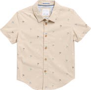 DENIM AND FLOWER Kids' Palm Print Short Sleeve Button-Up Shirt
