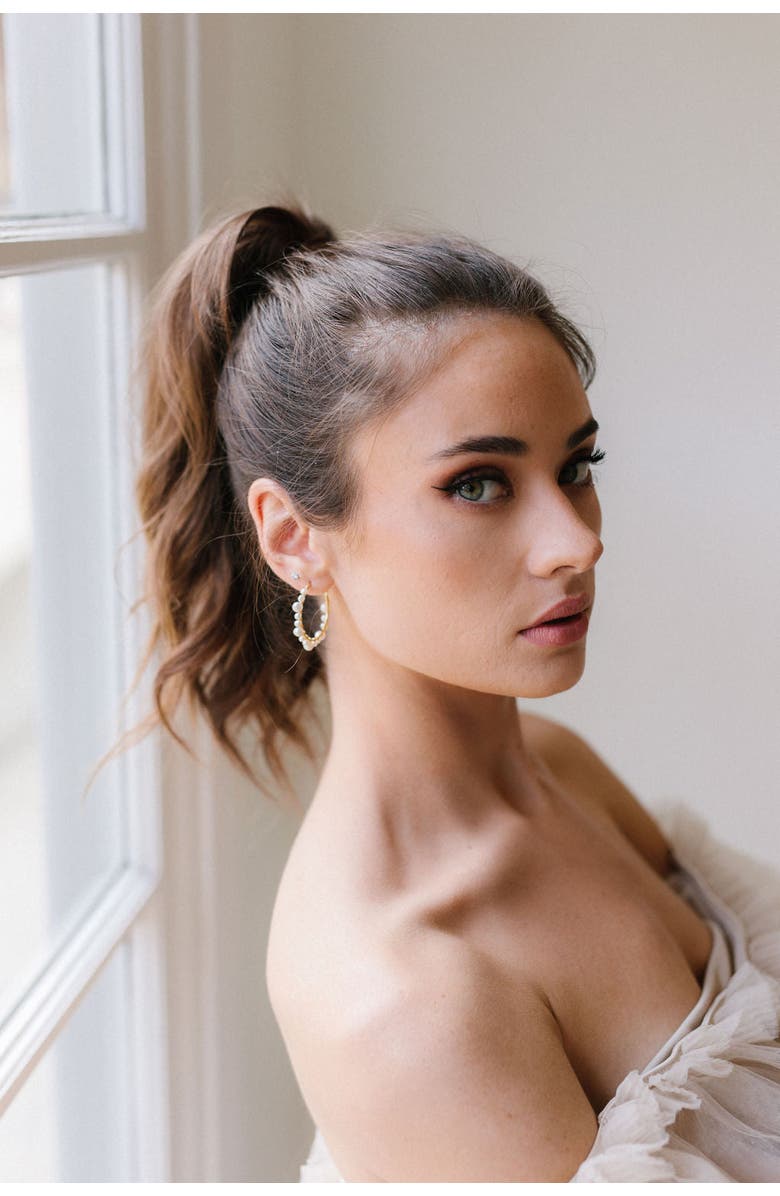 Untamed Petals Marin Pearl Wrapped Hoop Earrings, Alternate, color, Gold