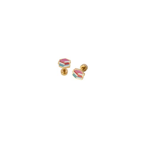 Girls' Stacked Books Flatback Stud Hypoallergenic Earrings