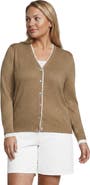 Lands' End Plus Size Double Trim Cotton V-neck Cardigan Sweater
