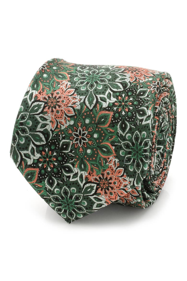 Kaleidoscope Floral Silk Tie, Alternate, color, GREEN/BLACK
