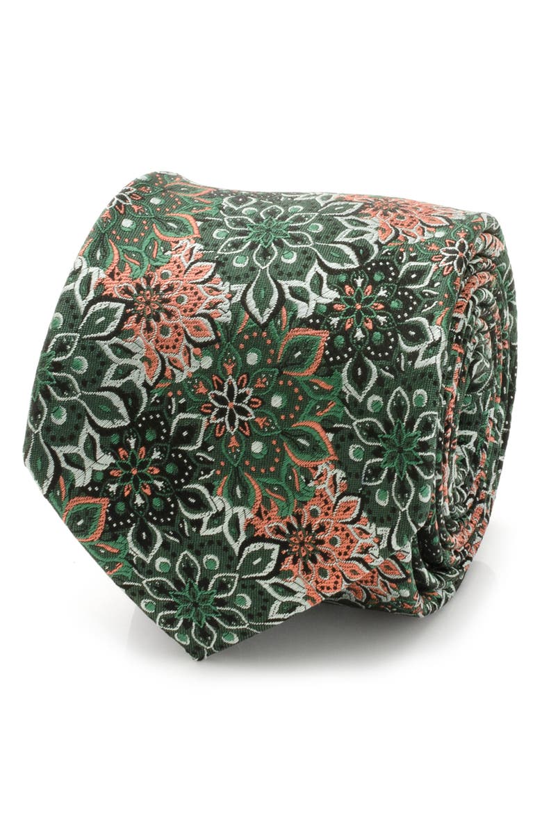 Cufflinks, Inc. Kaleidoscope Floral Silk Tie, Alternate, color, Green/Black