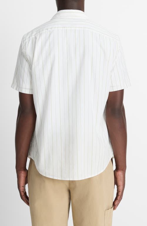 Vince Chatsworth Stripe Short Sleeve Cotton Button-up Shirt In White