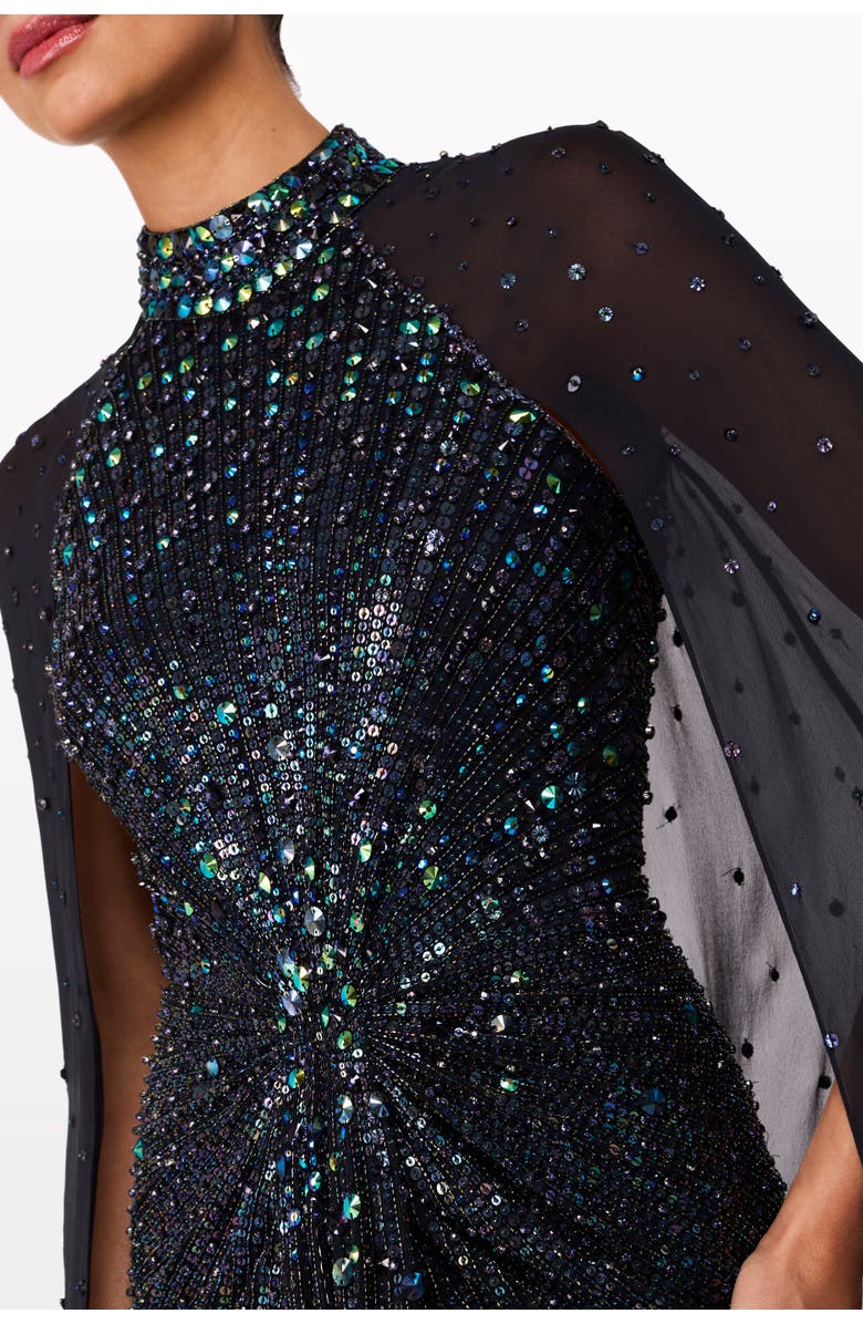 Jenny Packham Thea Embellished Cape Maxi Dress, Alternate, color, Ink