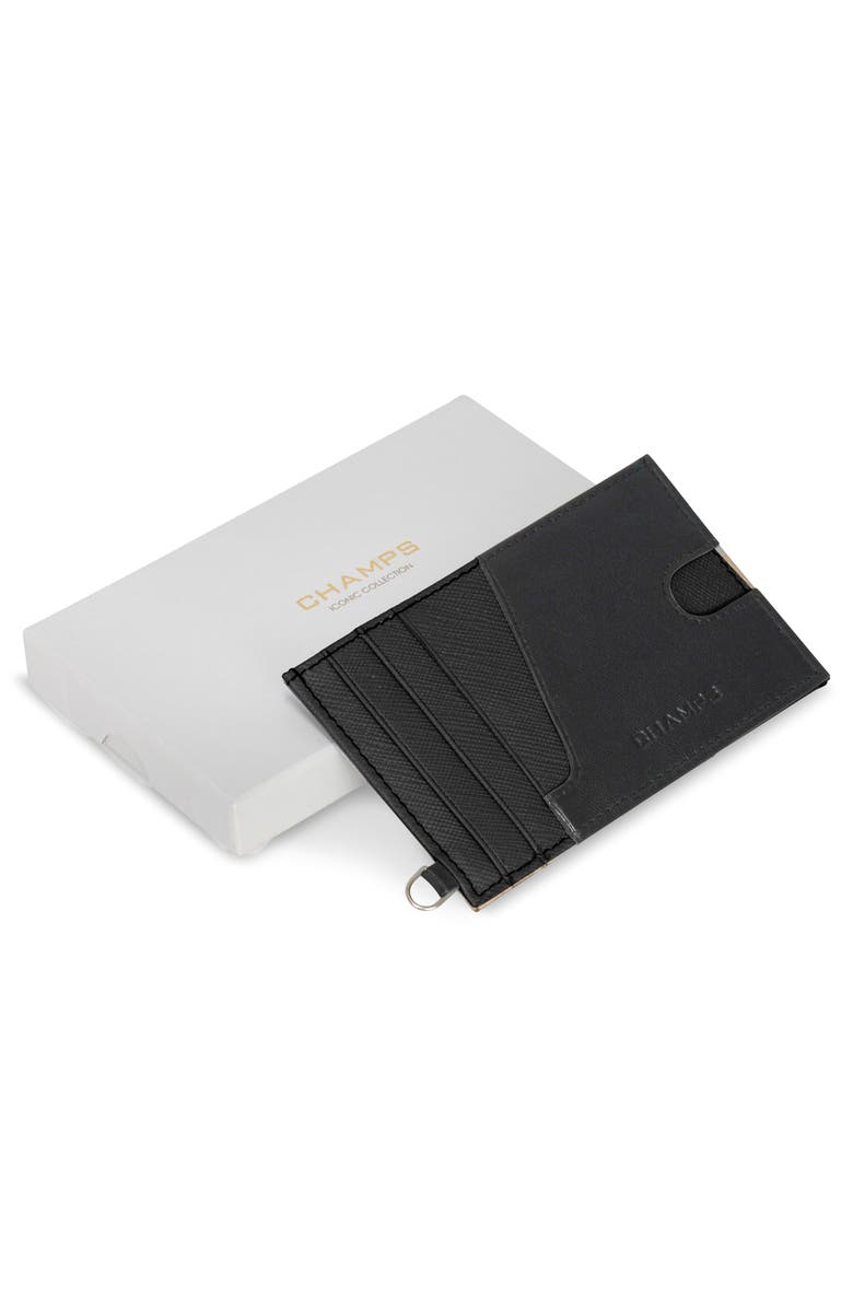CHAMPS Iconic Leather Card Case, Alternate, color, Black/ Black