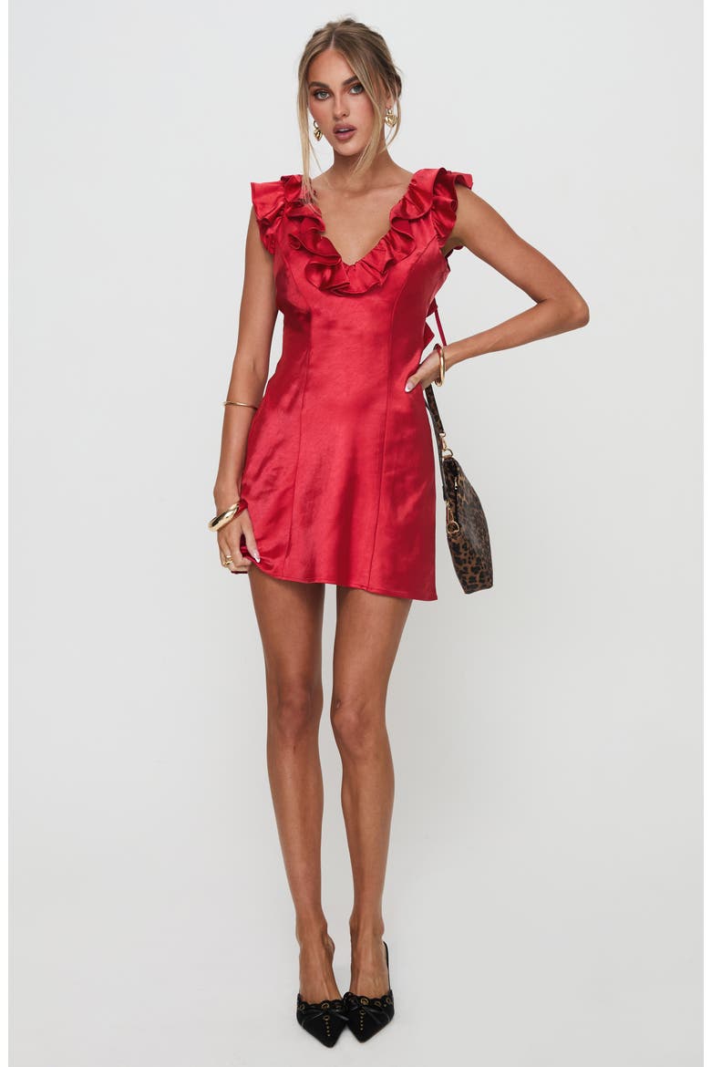 Butacup Ruffle Satin Minidress, Alternate, color, RED