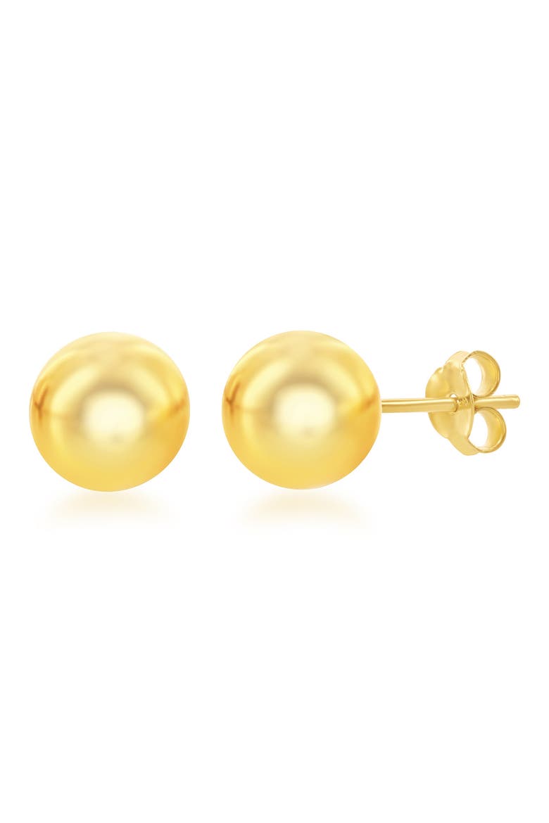 14K Gold Plated Sterling Silver 10mm Ball Stud Earrings, Main, color, YELLOW