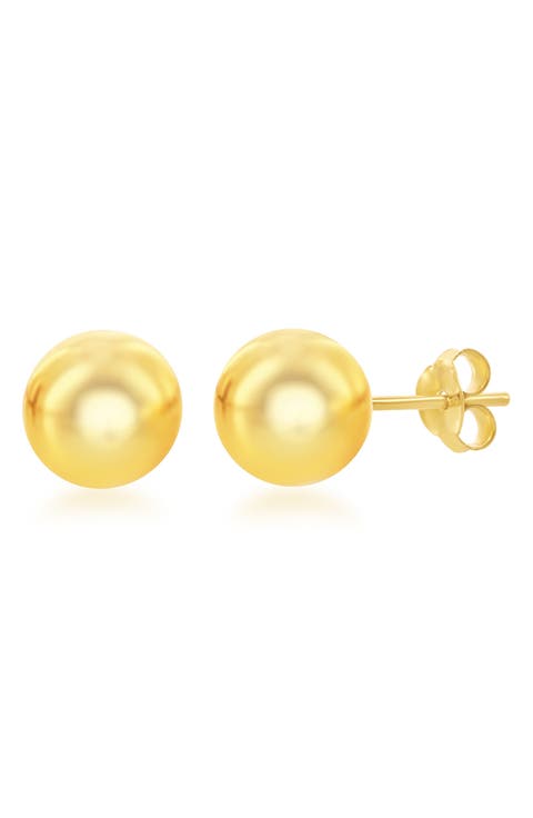 14K Gold Plated Sterling Silver 10mm Ball Stud Earrings