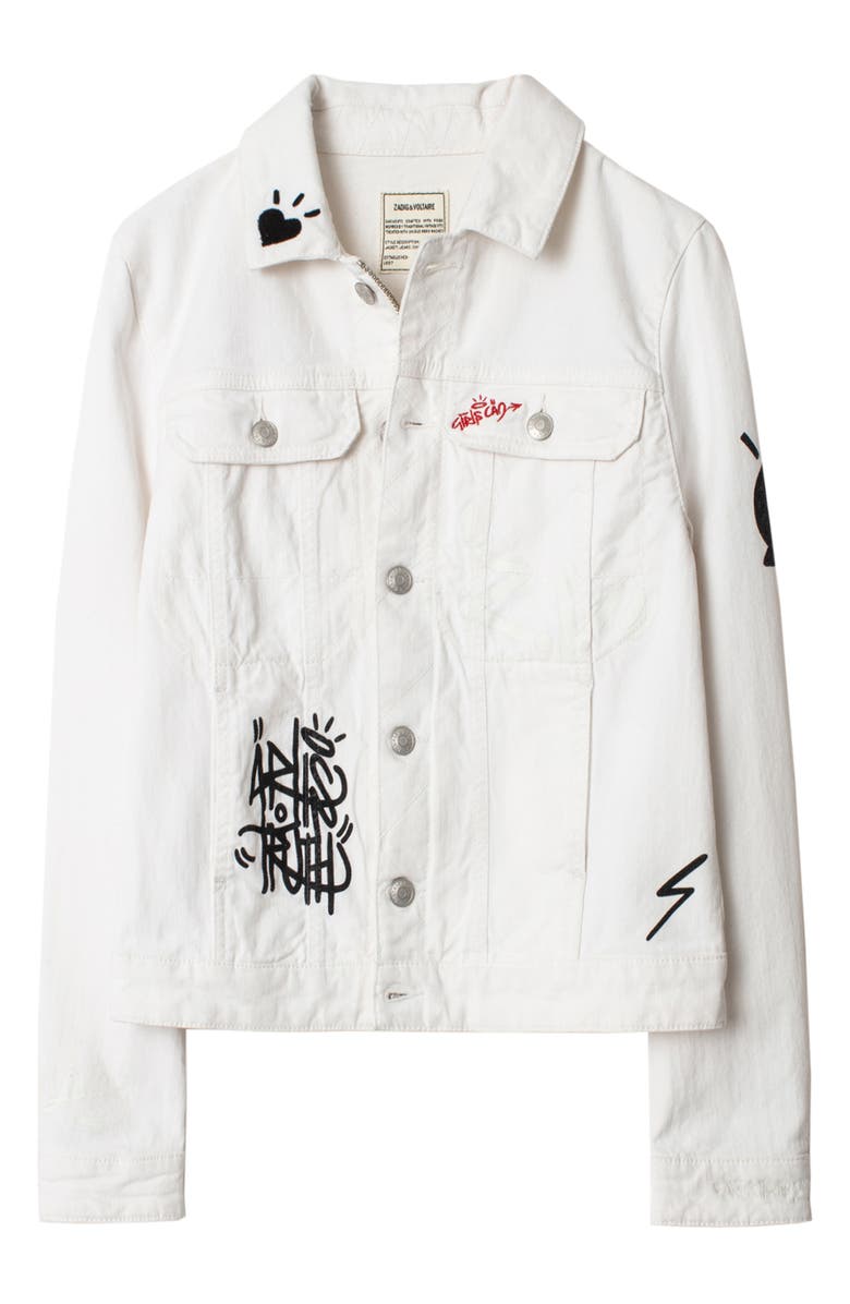 Zadig & Voltaire Kioky Graffiti Print Denim Jacket, Alternate, color, Judo