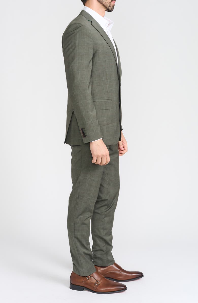 CRICKETEER Olive Windowpane Plaid Wool Blend Suit, Alternate, color, Olive