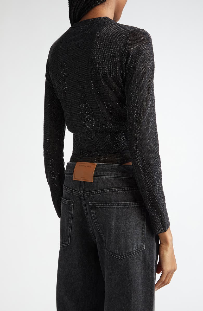 Alexander Wang Crystal Hotfix Crop Cardigan, Alternate, color, 001 Black