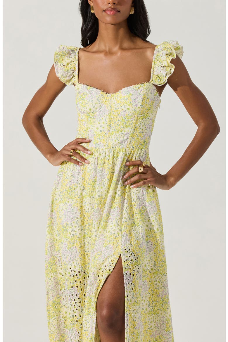 Wedelia Floral Print Ruffle Strap Midi Dress, Alternate, color, LEMON DITSY FLORAL