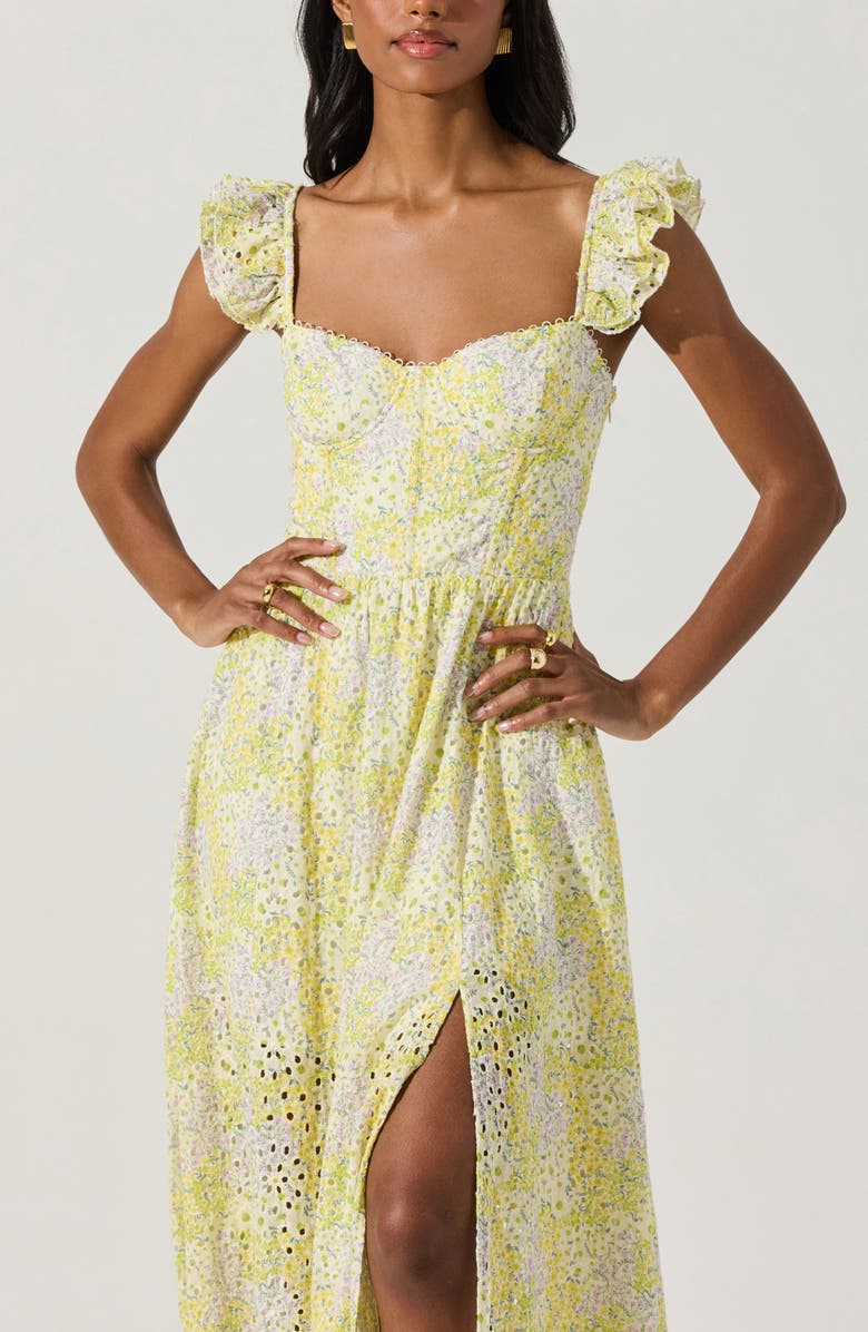 ASTR the Label Wedelia Floral Print Ruffle Strap Midi Dress, Alternate, color, Lemon Ditsy Floral