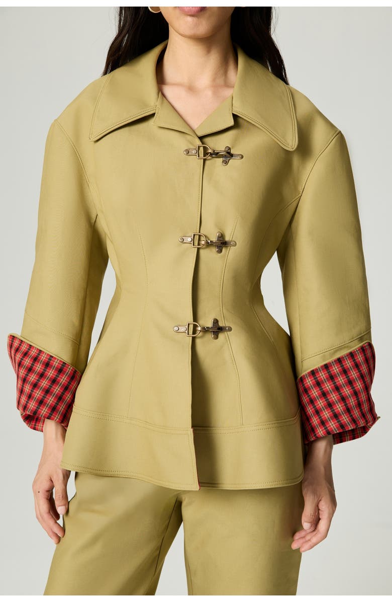 Nocturne Buckle-Front Fitted Jacket, Main, color, Olive Green