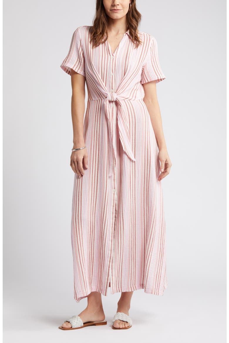 Stripe Cotton Gauze Shirtdress, Alternate, color, IVORY CLOUD- PINK VERA STRIPE