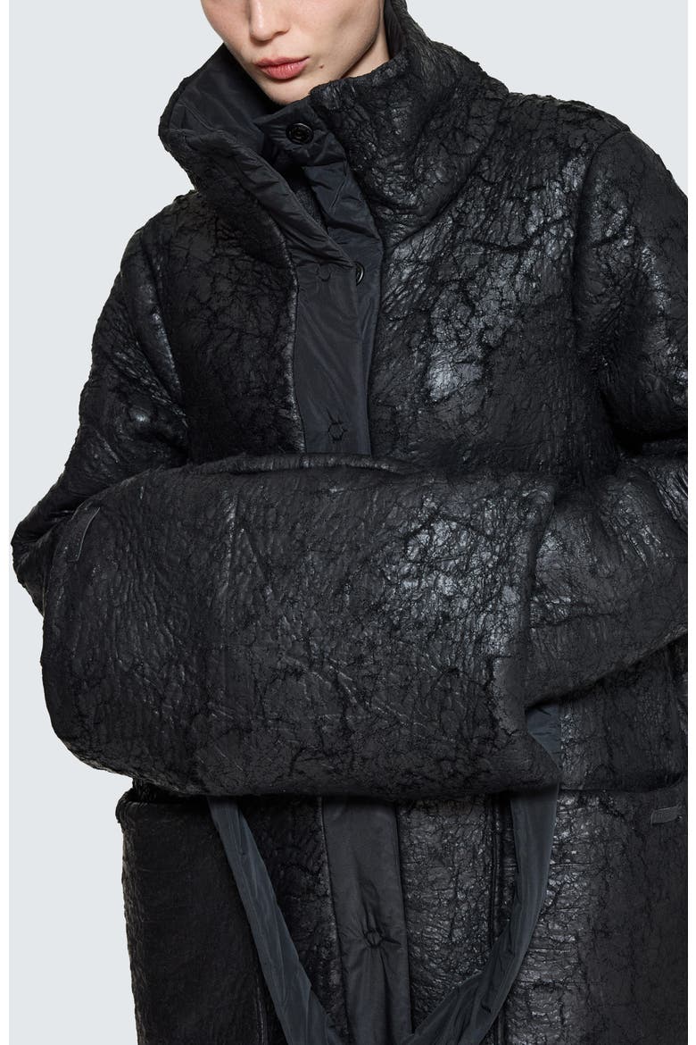 Fiora Voluminous Coat & Hand Muff, Alternate, color, Black