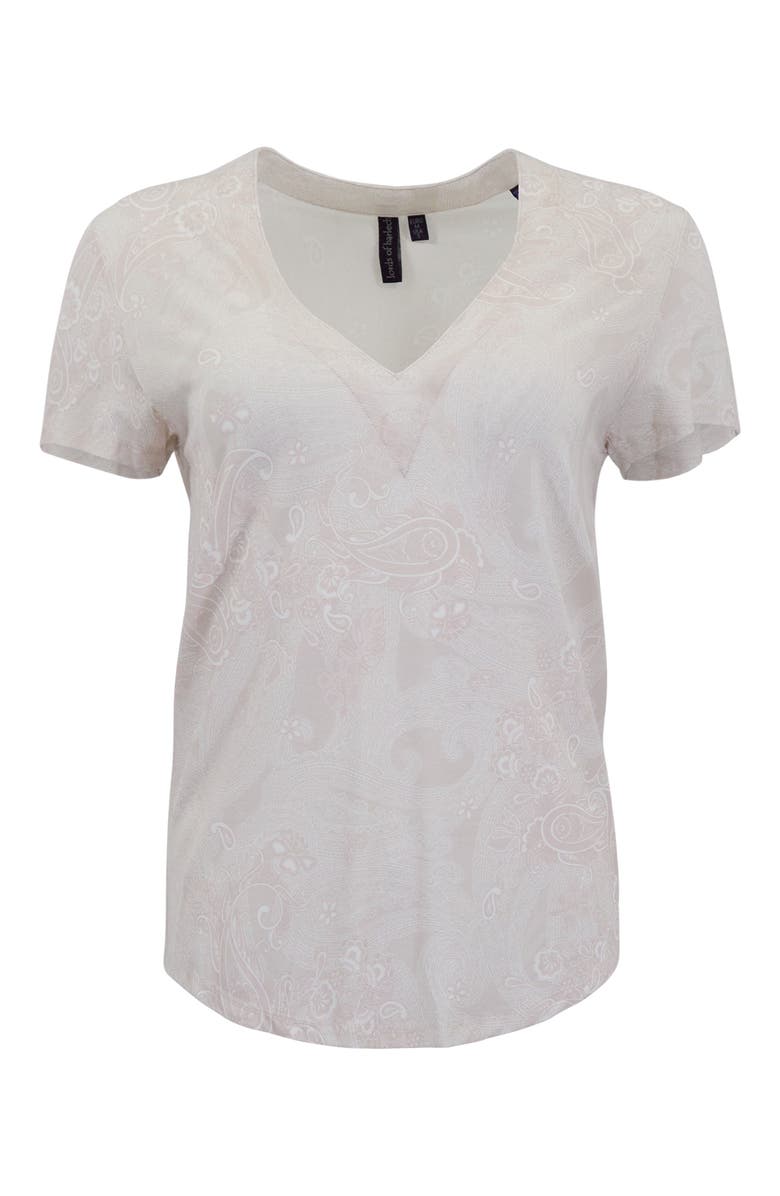 Lords of Harlech Monstera Floral Mens Wool Vneck Tee, Alternate, color, Monstera Floral Coral