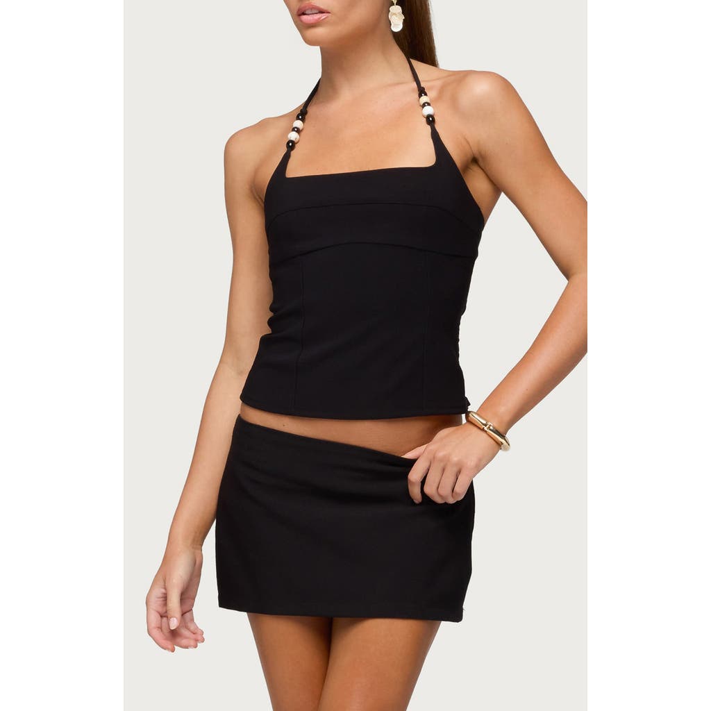 EDIKTED Yua Beaded Strap Halter Top in Black at Nordstrom, Size Small