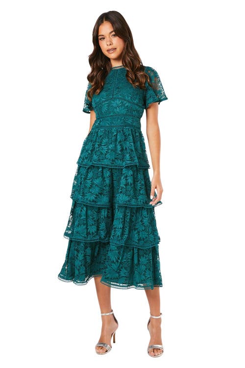 Coast Petite Tiered Lace Dress In Green