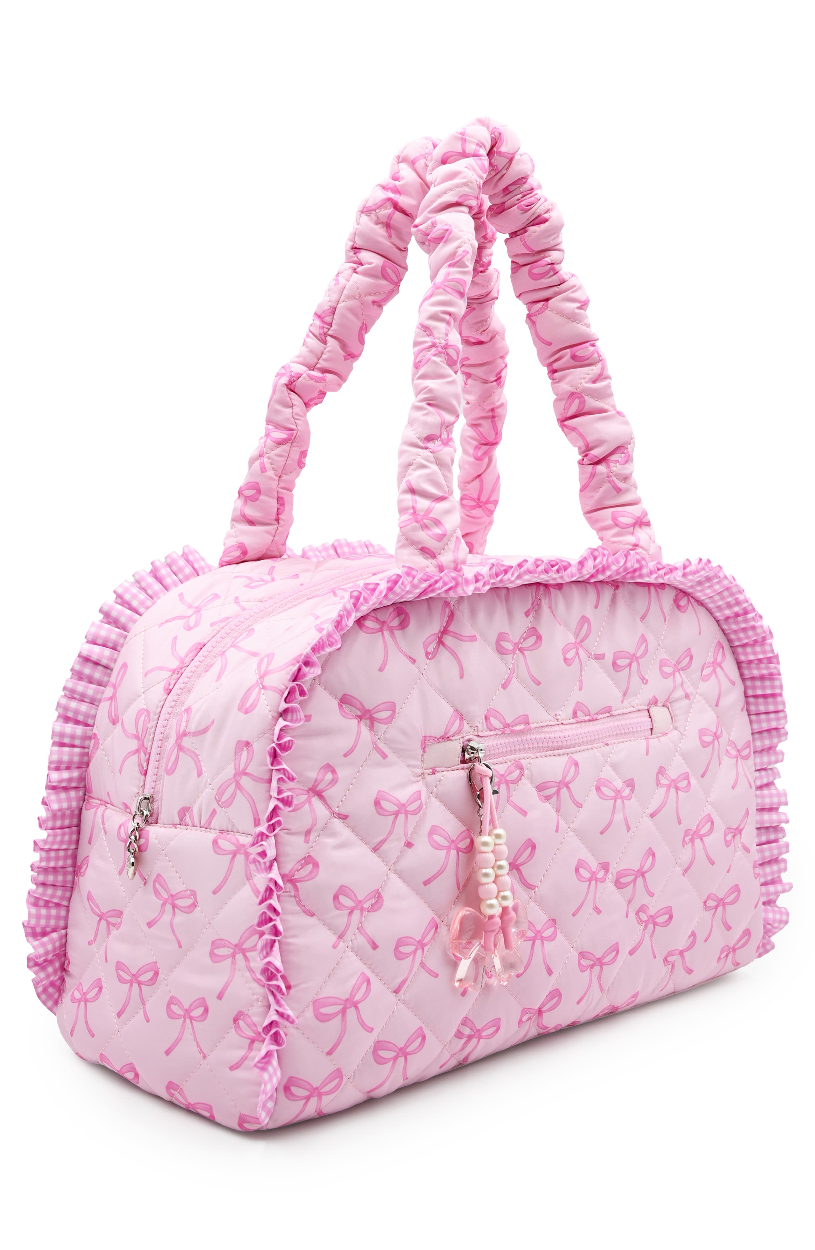 OMG Accessories Kids' Medium Bow Quilted Duffle Bag, Alternate, color, Lollipop